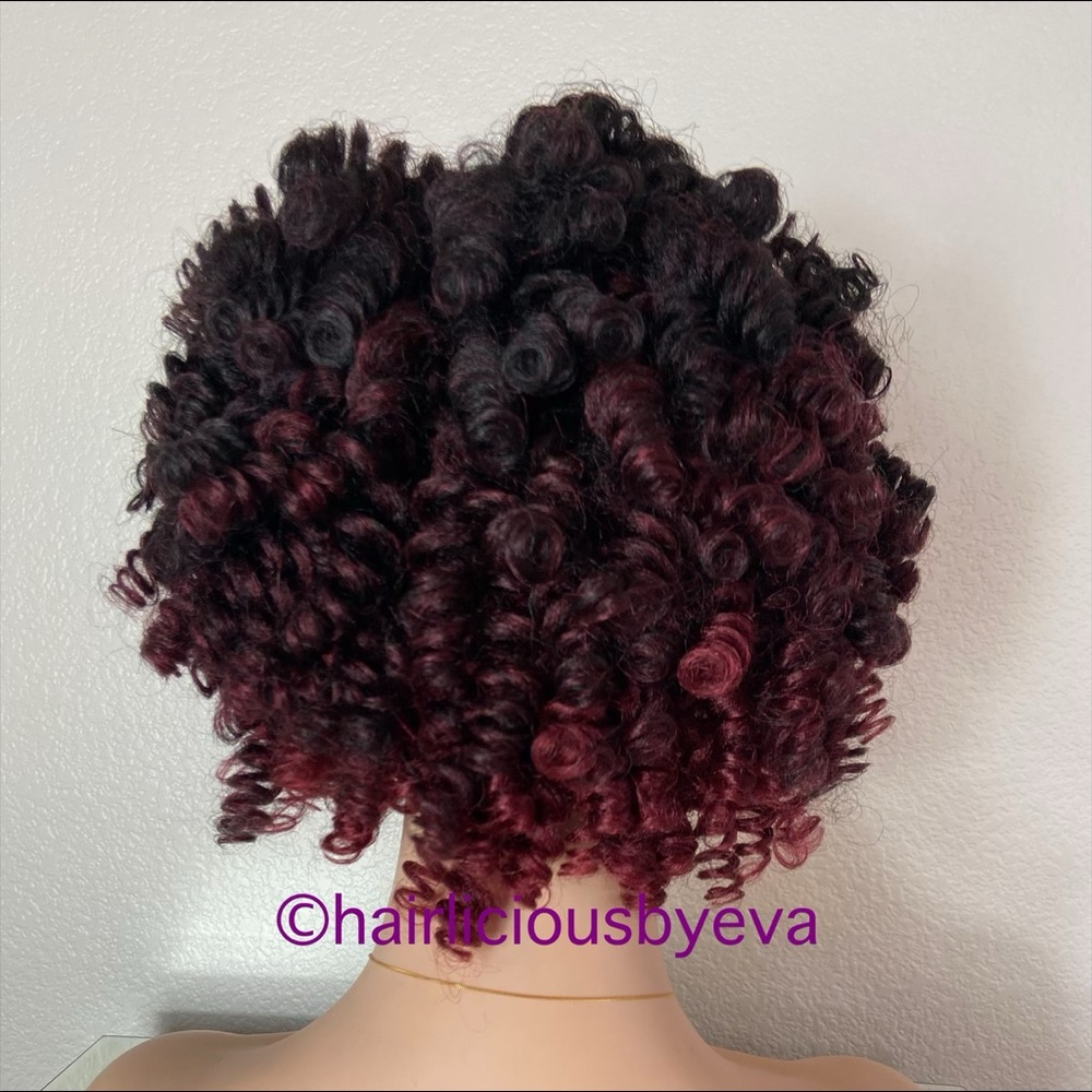 Short Curly afro wig red  burgundy black ombré - Picture 2 of 9
